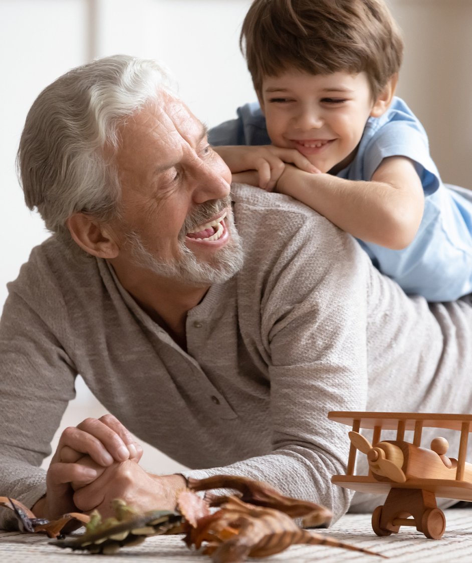 grandfather and grandson playing